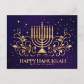 Gold Menorah Swirl Ornament Happy Hanukkah Postkarte (Vorderseite)