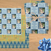 Gold Menorah Typografie Foto Blue Hanukkah Geschenkpapier Set