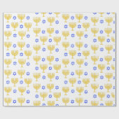 Gold Menorahs + Blue Stars Geschenkpapier (Flach)