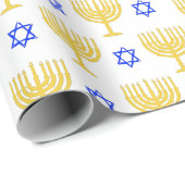 Gold Menorahs + Blue Stars Geschenkpapier (Rolleneckpunkt)