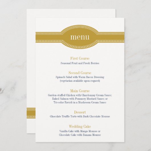 Gold Menu Card, Caroline Wedding Collection Menükarte (Vorne/Hinten)