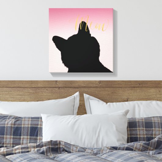 Gold Meow Kitty Leinwanddruck (Insitu (Schlafzimmer))