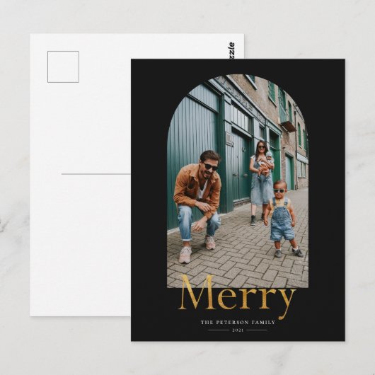 Gold Merch Arch Frame Foto Weihnachtskarte Postkarte (Vorne/Hinten)