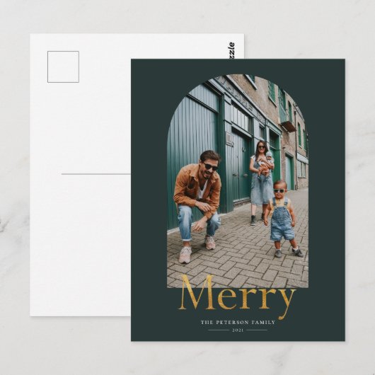 Gold Merch Arch Frame Foto Weihnachtskarte Postkarte (Vorne/Hinten)