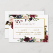 Gold Merlot Blue Floral Wedding Response Card RSVP Karte (Vorne/Hinten)