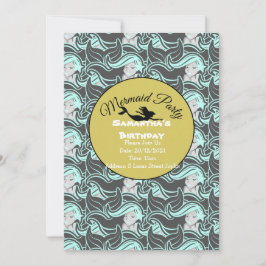 Gold Mermaid Party Blauer Einladung