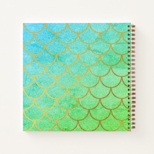 Gold Mermaid Scales Aquamarin Glitzer Sketchbook Notizblock (Rückseite)