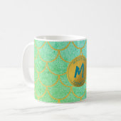 Gold Mermaid Scales Aquamarines Glitzer Muster Mon Kaffeetasse (Vorderseite Links)