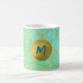Gold Mermaid Scales Aquamarines Glitzer Muster Mon Kaffeetasse (Mittel)