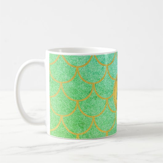 Gold Mermaid Scales Aquamarines Glitzer Muster Mon Kaffeetasse (Links)
