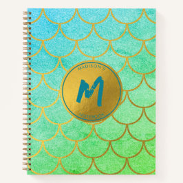 Gold Mermaid Scales Aquamarines Glitzer Muster Mon Notizblock