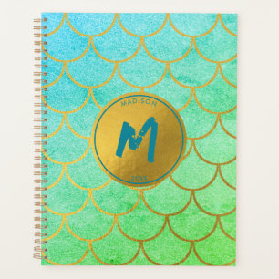 Gold Mermaid Scales Aquamarines Glitzer Muster Mon Planer