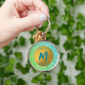 Gold Mermaid Scales Aquamarines Glitzer Muster Mon Schlüsselanhänger (Hand)