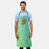 Gold Mermaid Scales Aquamarines Glitzer Muster Mon Schürze (Getragen)