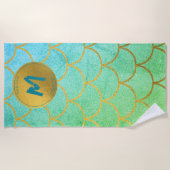 Gold Mermaid Scales Aquamarines Glitzer Muster Mon Strandtuch (Vorderseite)