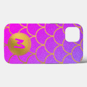 Gold Mermaid Scales Pink Muster Monogram Case-Mate iPhone Hülle (Rückseite (Horizontal))