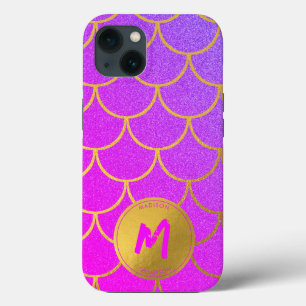 Gold Mermaid Scales Pink Muster Monogram Case-Mate iPhone Hülle