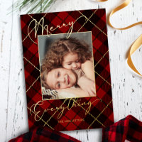 Gold Merry Alles Calligraphie Rotes Kariertes Foto