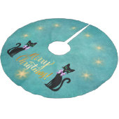 Gold Merry Christmas black Cats Pink Bows Stars Polyester Weihnachtsbaumdecke (Schrägansicht)