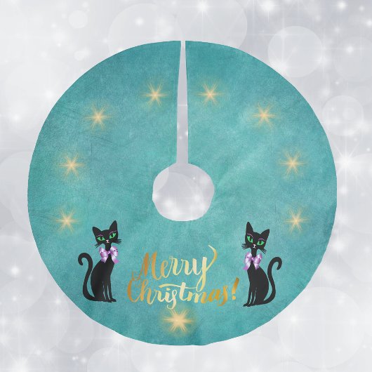 Gold Merry Christmas black Cats Pink Bows Stars Polyester Weihnachtsbaumdecke