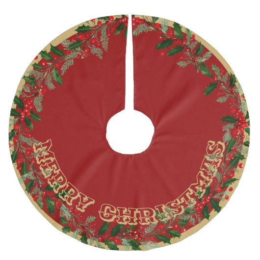 Gold Merry Christmas Brushed Polyester Tree Skirt Polyester Weihnachtsbaumdecke (Vorderseite)
