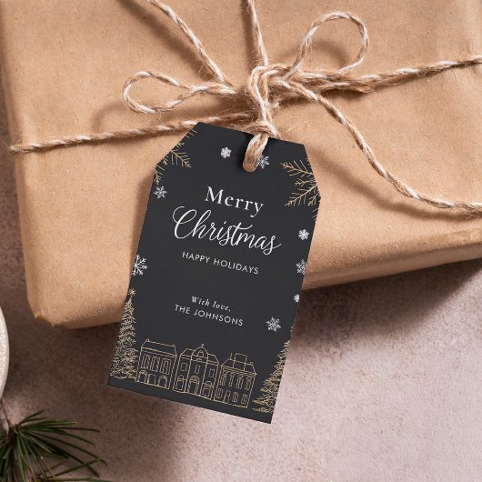 Gold Merry Christmas Calligraphic Scrip Holiday Geschenkanhänger