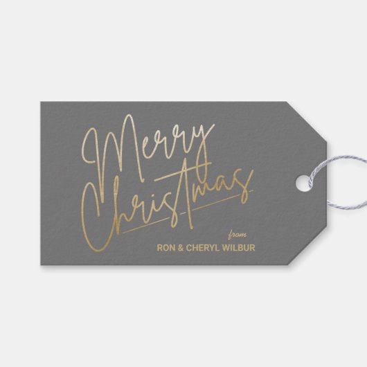 Gold Merry Christmas Luxe Gray Geschenkanhänger (Vorderseite (Horizontal))