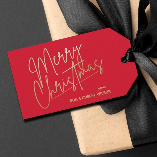 Gold Merry Christmas Luxe Red Geschenkanhänger