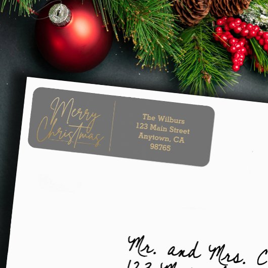 Gold Merry Christmas on Grey Return Address