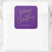 Gold Merry Christmas on Purple Quadratischer Aufkleber (Tasche)