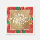 Gold Merry Christmas Poinsettia Serviette (Vorderseite)