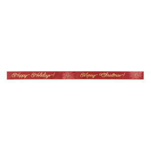 Gold Merry Christmas Script Calligrared Satinband