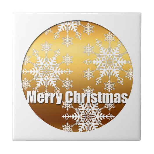 Gold Merry Christmas Snowflakes - Fliese (Vorderseite)