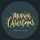 Gold Merry Christmas Sticker<br><div class="desc">Erleben Sie in diesem Jahr Ihr Urlaubspaket mit Spezialaufklebern und Geschenkpackungen von Blush Paper Co. Unsere festlichen Aufkleber sind personalisiert,  wie Sie es noch nie zuvor gesehen haben!</div>