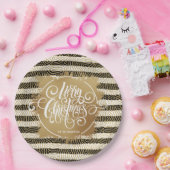 Gold Merry Christms Schwarz-weiß Stripes Pappteller (Party)