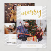 Gold Merry Foto Collage Grau Streifen Weihnachten (Vorne/Hinten)