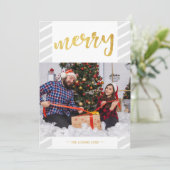 Gold Merry Foto Collage Grau Streifen Weihnachten (Stehend Vorderseite)
