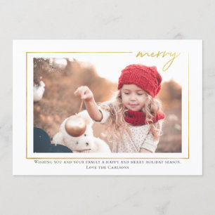 Gold Merry Script Foto Weihnachtskarte Einladung