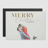 Gold Merry Script Serif Weihnachts Foto Magnet (Vorne/Hinten)