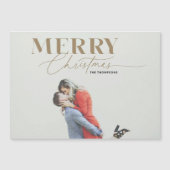 Gold Merry Script Serif Weihnachts Foto Magnet (Vorderseite)