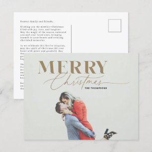 Gold Merry Script Serif Weihnachts-Foto Postcard Feiertagspostkarte