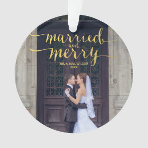 GOLD MERRY & VERHEIRATET FOTO HOLIDAY ORNAMENT