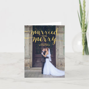 GOLD MERRY & VERHEIRATET HOLIDAY FOTO NOTE CARD FEIERTAGSKARTE