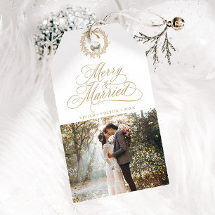 Gold Merry & Verheiratetes Foto für neuartige Weds Geschenkanhänger