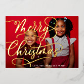 Gold Merry | Weihnachtsbriefe Foto Folien Feiertagskarte (Vorderseite)