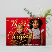 Gold Merry | Weihnachtsbriefe Foto Folien Feiertagskarte (Stehend vorne)