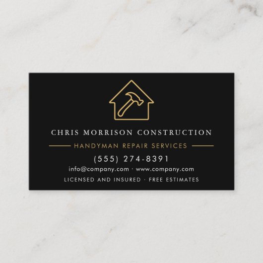 Gold Metal Handyman Construction Black Visitenkarte (Vorderseite)