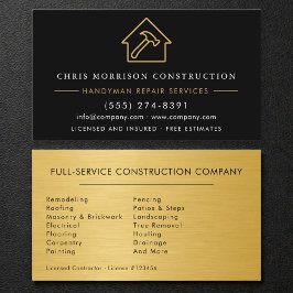 Gold Metal Handyman Construction Black Visitenkarte