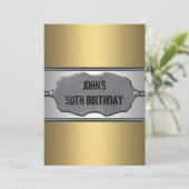 Gold Metal Mans 50. Geburtstagsparty Einladung (Stehend Vorderseite)