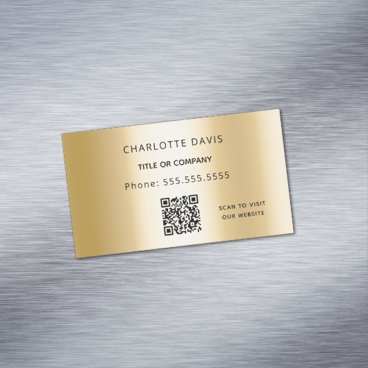 Gold Metal Monogram QR Code minimalistisch elegant Magnetische Visitenkarte (Beispiel)